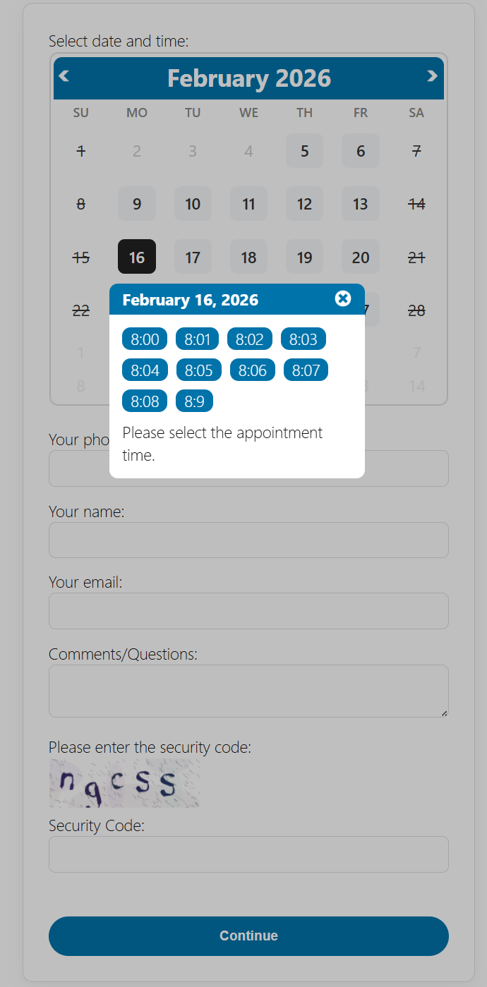 Appointment booking form.